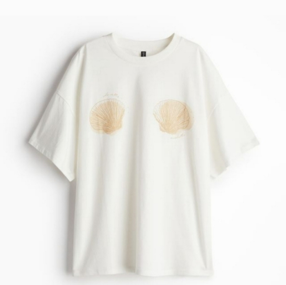 H&M Oversized Beach Motif Printed T-Shirt